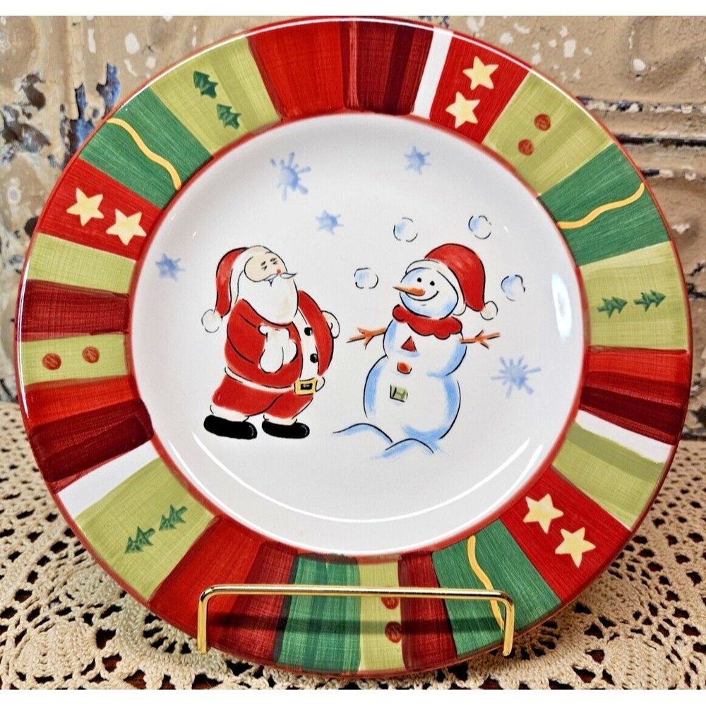 Hand Painted Tabletops Gallery "Winterland" Salad Plate 8 1/2" Holiday Red Green